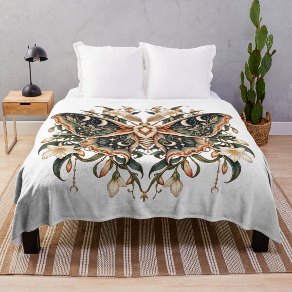 Item preview, Moonlit Moth with Flowers and Crescent Moon designed and sold by Art Studio Shams.