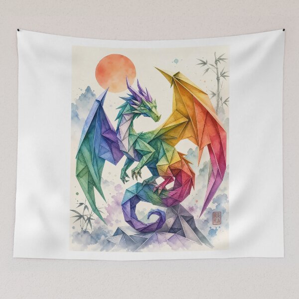 Item preview, Vibrant Rainbow Origami Dragon Fantasy Dragon Lovers designed and sold by Rising Drake.