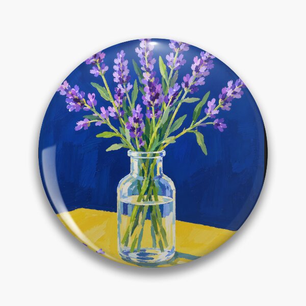Item preview, Purple Lavender Bouquet in Glass Jar – Cobalt Blue and Yellow Floral Painting designed and sold by Amalia Gutyz.