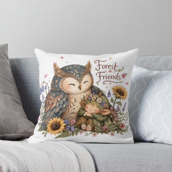 Item preview, Cute Owl and Woodland Fairy Floral Cottagecore Fantasy Forest Friends Art designed and sold by inkoutninja.