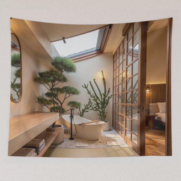 Item preview, Zen Courtyard Bath - Japanese Interior Architecture Art designed and sold by nhk999.