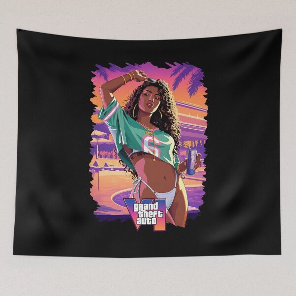 Item preview, Neon Miami Sunset Woman Portrait designed and sold by TheCozyCarrier.