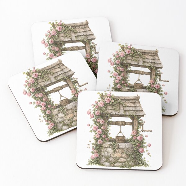 Item preview, Romantic Cottagecore Stone Well With Pink Roses designed and sold by takeng07.