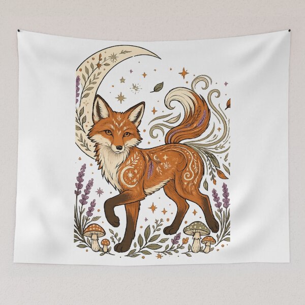 Item preview, Mystical Moon Fox Celestial Woodland Animal Cottagecore Fantasy Art designed and sold by inkoutninja.