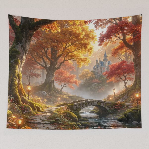 Item preview, Autumn Kingdom Path - Enchanted Forest Castle Art designed and sold by nhk999.