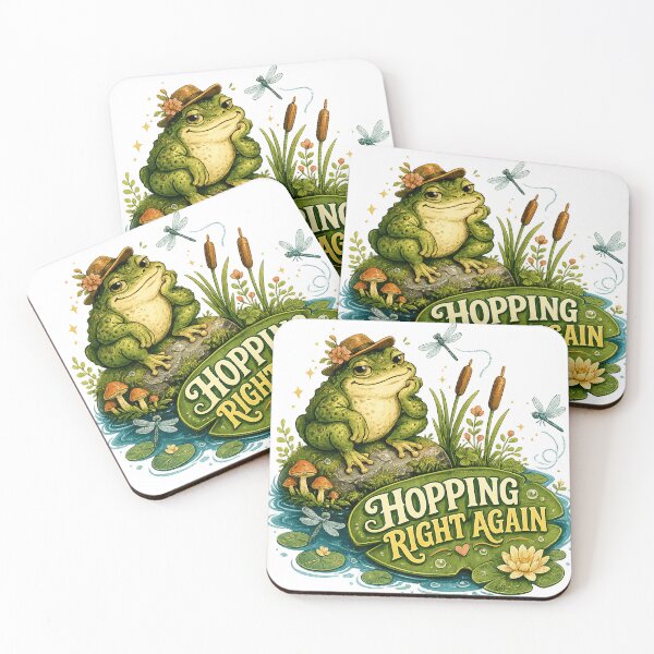 Item preview, Cute Frog Pond Hopping Right Again Quote Whimsical Cottagecore Inspirational Art designed and sold by inkoutninja.