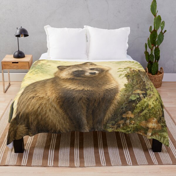 Item preview, Cute Japanese Tanuki Raccoon Dog in Forest Watercolor designed and sold by vekotpu.