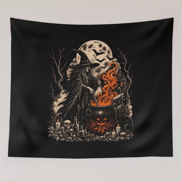 Item preview, Mystic Witch Cauldron Moon Bat Halloween Art designed and sold by GiaoCalonas.