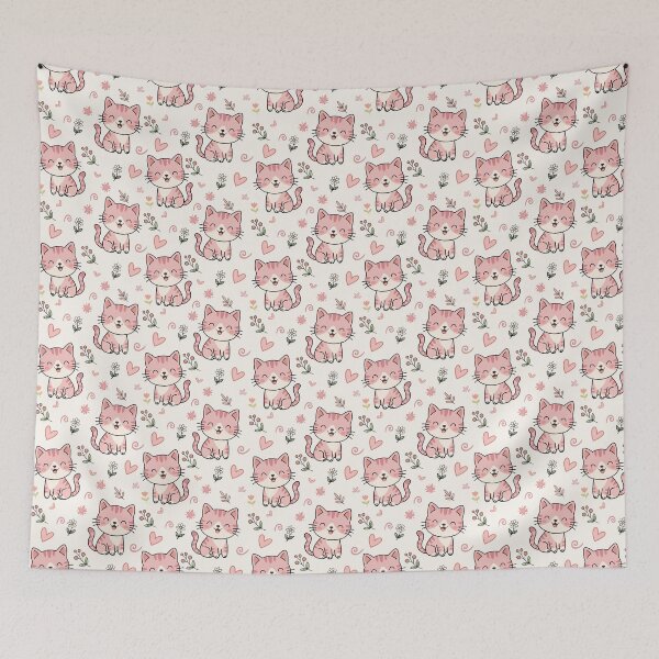 Item preview, Cute Pink Cat Seamless Pattern Background designed and sold by prapapon.