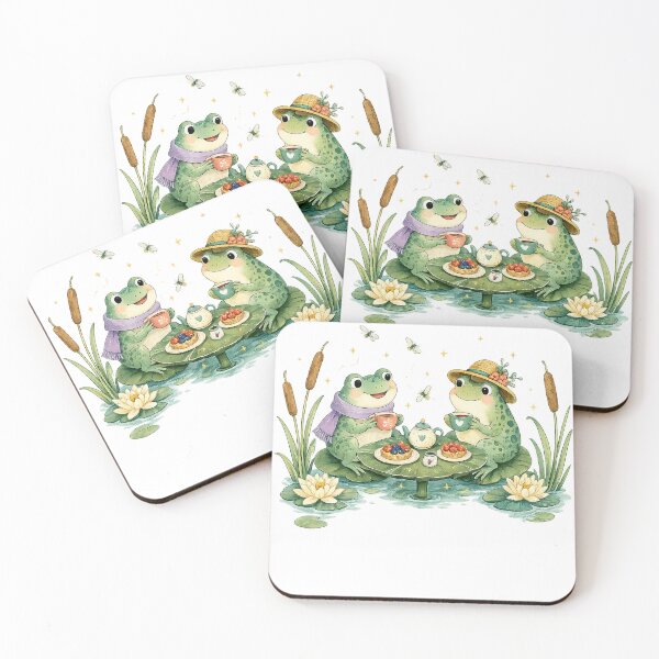 Item preview, Cute Frogs Tea Party Whimsical Lily Pad Cottagecore Pond Friends Art designed and sold by inkoutninja.