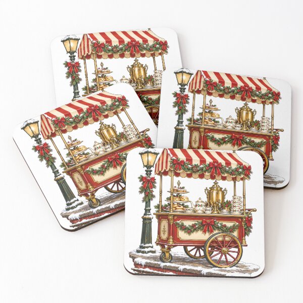 Item preview, Christmas Platform Tea Cart – Cozy Vintage Railway Illustration designed and sold by narinzoon.