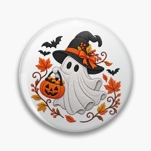 Item preview, Halloween Witch Ghost with Pumpkin and Autumn Leaves designed and sold by Nannythenimfa.