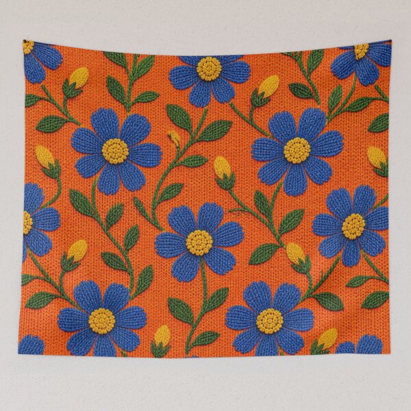 Item preview, Bohemian Floral Art with Blue Flowers – Retro Design designed and sold by Knightofartx25.