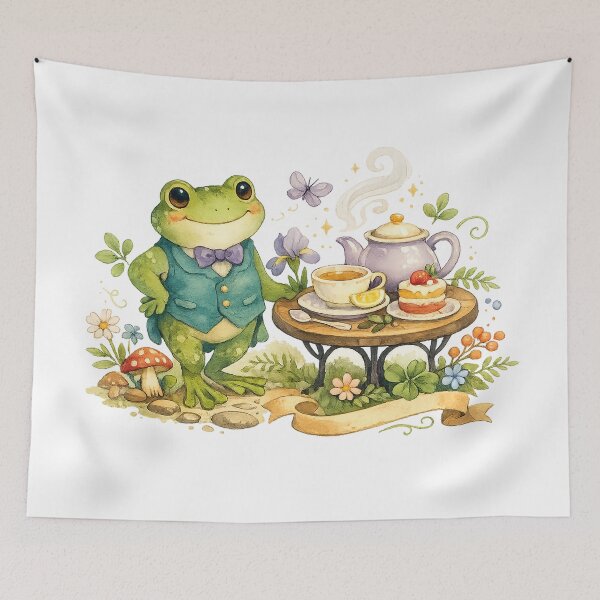 Item preview, Cute Frog Tea Party Whimsical Cottagecore Frog Gentleman Afternoon Tea Art designed and sold by inkoutninja.