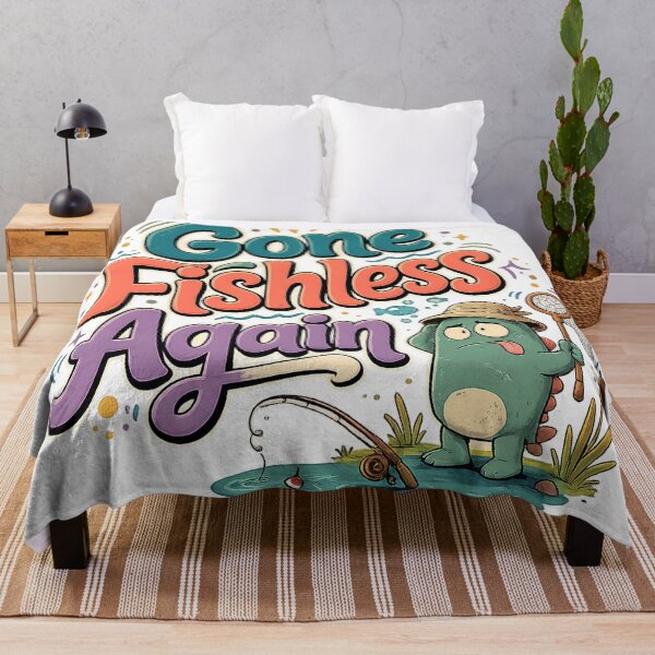 Item preview, Gone Fishless Again Funny Fishing Fail Cute Dinosaur Fisherman Humor Art designed and sold by inkoutninja.