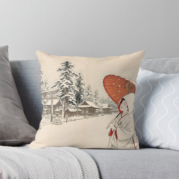 Item preview, Japanese Bride with Red Umbrella in Snowy Shrine designed and sold by TokyoUkiyoHouse.