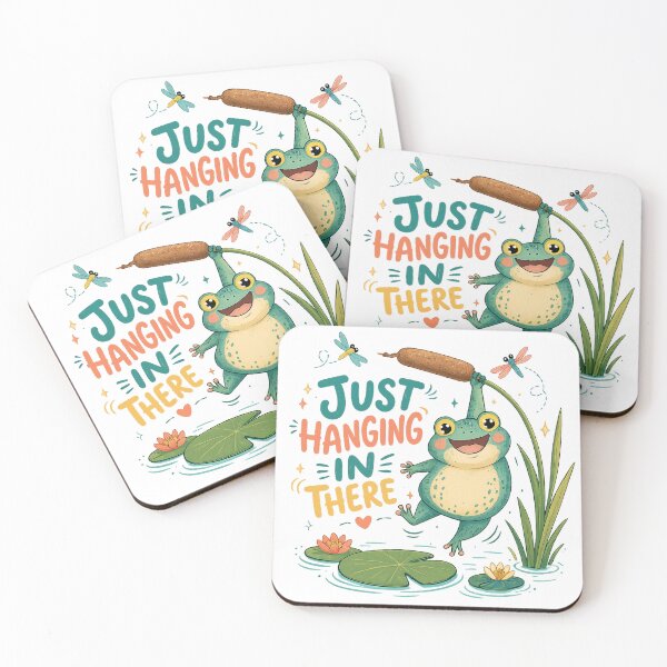 Item preview, Funny Frog Inspirational Just Hanging In There Quote Cute Cottagecore Pond Art designed and sold by inkoutninja.