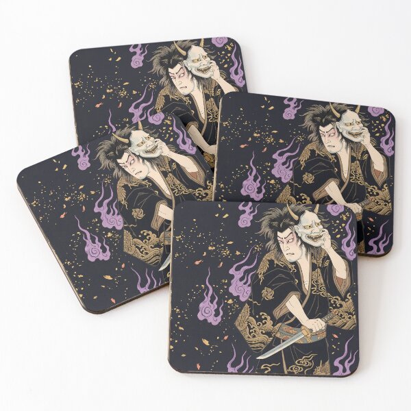 Item preview, Kabuki Samurai with Hannya Mask and Purple Flames designed and sold by TokyoUkiyoHouse.