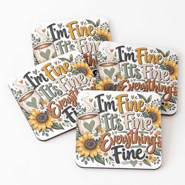 Item preview, I'm Fine It's Fine Everything's Fine – Funny Coffee Quote with Sunflowers and Rustic Fall Florals designed and sold by Fabricbella.