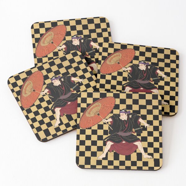 Item preview, Kabuki Actor with Red Umbrella on Checker Pattern designed and sold by TokyoUkiyoHouse.