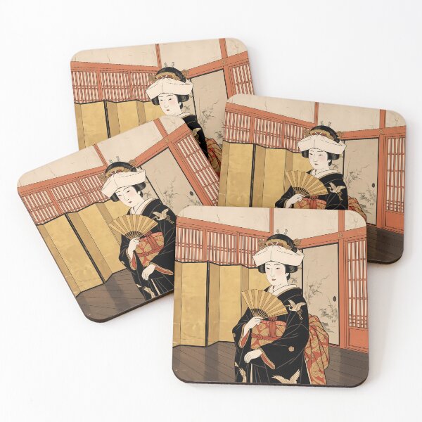 Item preview, Japanese Bride in Black Crane Kimono with Fan designed and sold by TokyoUkiyoHouse.