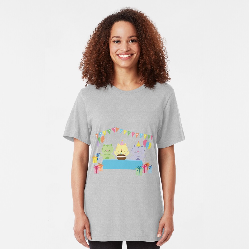 Happy Cat Birthday! Slim Fit T-Shirt