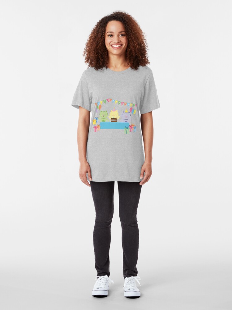 Alternate view of Happy Cat Birthday! Slim Fit T-Shirt