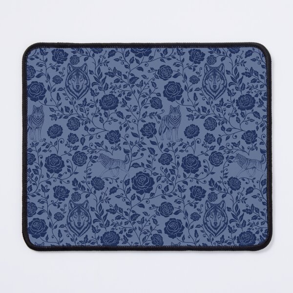 Item preview, Wolf Floral Silhouette Botanical Wildlife Art Blue designed and sold by WildLakePatterns.
