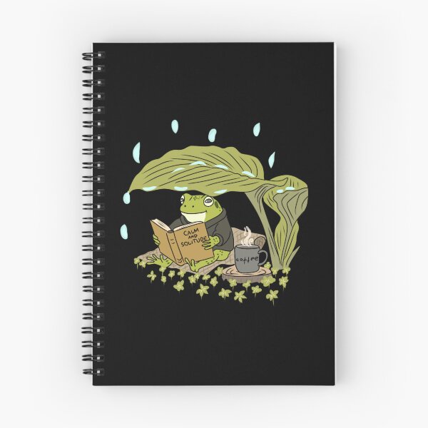 Item preview, Frog Reading Book Under Leaf in Rain with Coffee and Nature, Cottagecore Illustration designed and sold by LeshanArt.