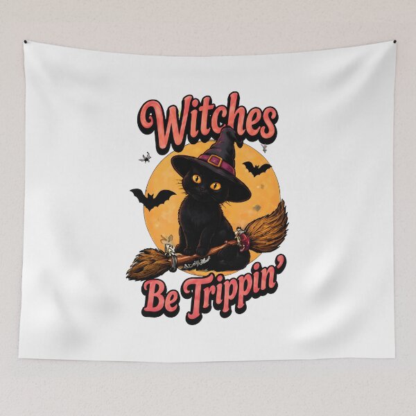 Item preview, Witches Be Trippin' Cat Halloween Broom Moon designed and sold by SoyLamderma.