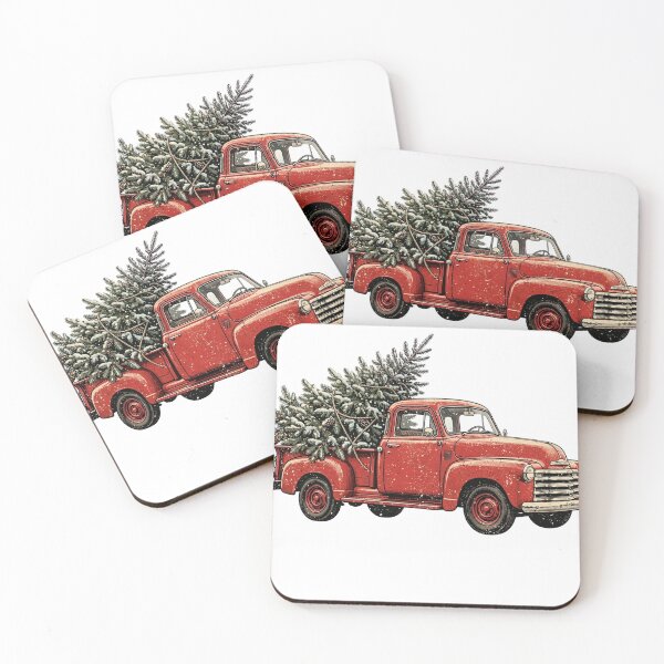 Item preview, Fresh Cut Christmas Trees - Vintage Red Truck Hauling Christmas Tree - Rustic Farmhouse Holiday - Retro Country Christmas Design designed and sold by Foriart.