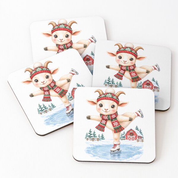 Item preview, Christmas Yoga Goat – Ice Skating Warrior 3 on a Pond designed and sold by YogiAnimalArt.