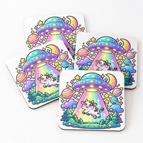 Item preview, Cute Rainbow UFO Cow Abduction Space Art designed and sold by Thai Vibe Studio.