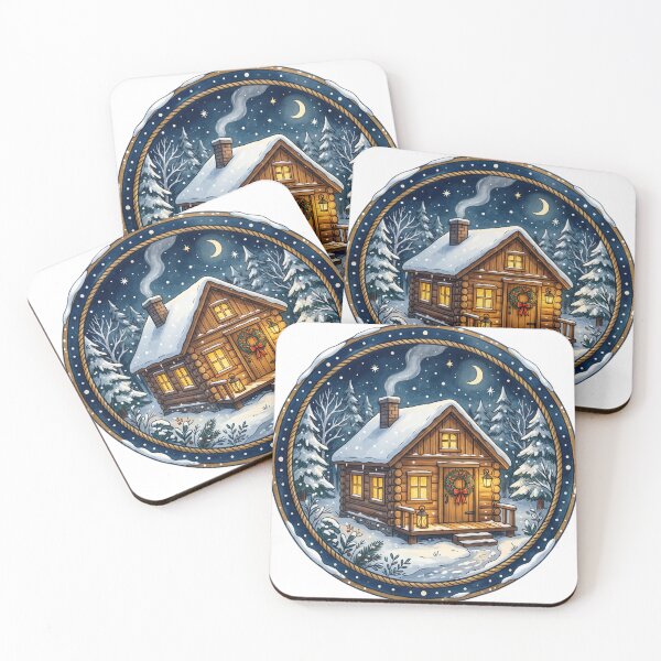 Item preview, Cozy Log Cabin in Snowy Forest Christmas Night Badge designed and sold by AdornOutfits.