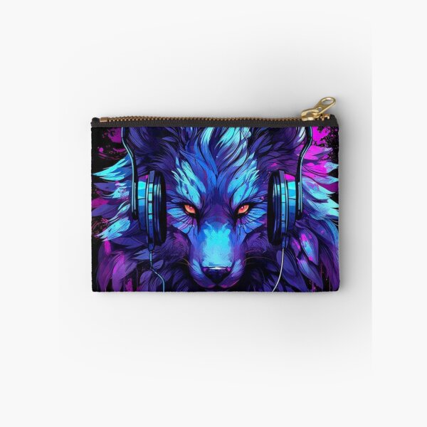 Item preview, Neon Wolf Headphones Cyberpunk Music Lover Animal Art designed and sold by FusionCipher.