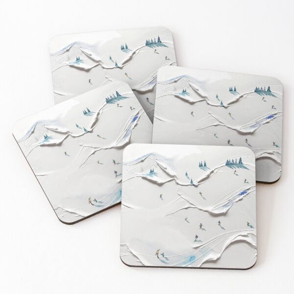 Item preview, Minimalist winter dream – skiers in white powder snow designed and sold by Artdavesalzburg.
