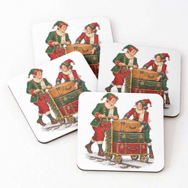 Item preview, Holiday Baggage Helpers – Christmas Elves with Vintage Luggage designed and sold by narinzoon.