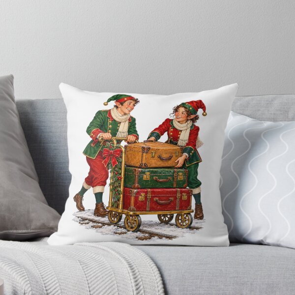 Item preview, Holiday Baggage Helpers – Christmas Elves with Vintage Luggage designed and sold by narinzoon.