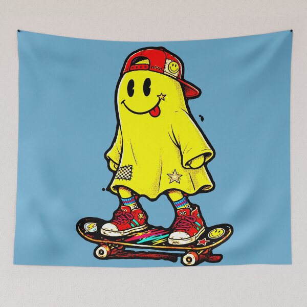 Item preview, Happy Yellow Ghost Skater Red Cap Skateboard Retro 90s designed and sold by AstronautMerch.