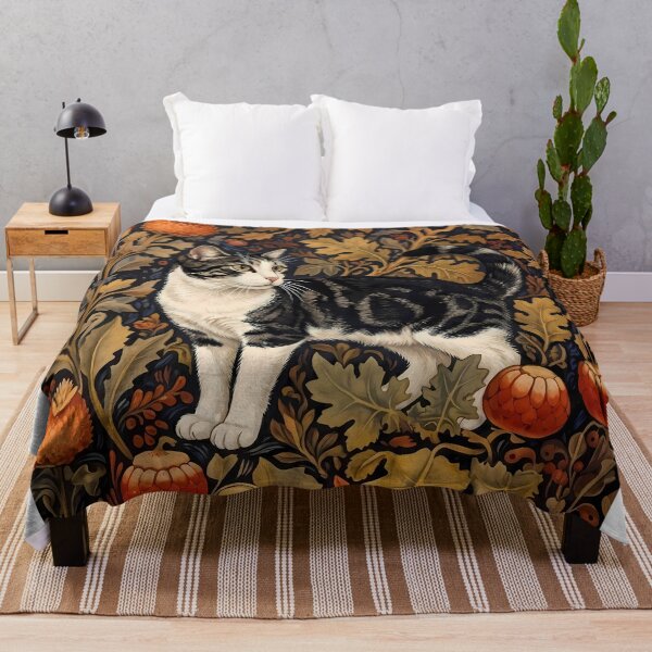 Item preview, William Morris Autumn Tabby Cat Botanical Art designed and sold by PurrfectHome.