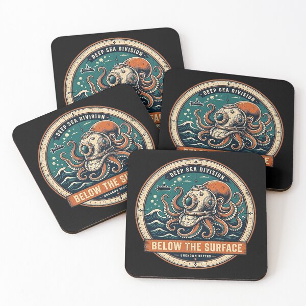 Item preview, Vintage Octopus Diver Helmet Deep Sea Division Below The Surface Kraken Badge Art designed and sold by Dogandesighn.