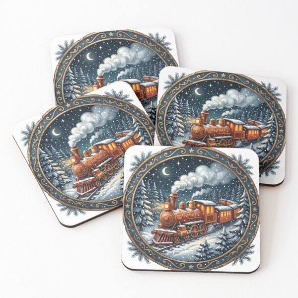 Item preview, Vintage Red Steam Train in Snowy Forest Christmas Badge designed and sold by AdornOutfits.