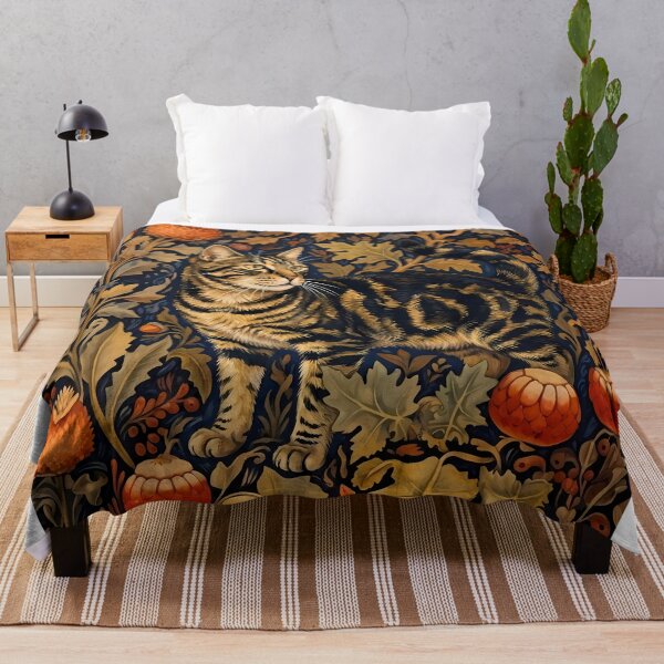 Item preview, William Morris Autumn Tabby Cat Botanical Art designed and sold by PurrfectHome.