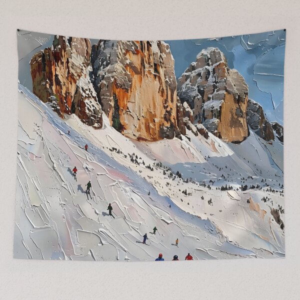 Item preview, Three Peaks in winter – skiers in front of a striking rocky backdrop designed and sold by Artdavesalzburg.