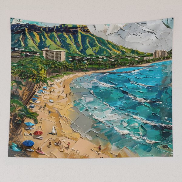 Item preview, Tropical beach dream – turquoise sea and green coastal mountains designed and sold by Artdavesalzburg.