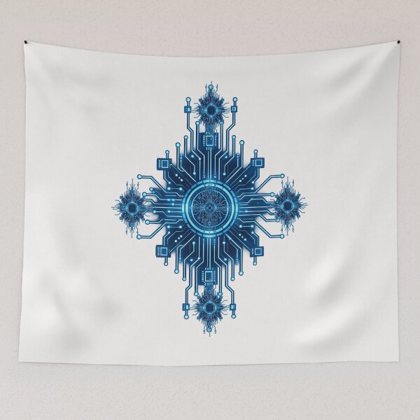 Item preview, Cross Blue Circuit Core – Computer Virus Futuristic Cyber Tech Art designed and sold by Genius Geek.