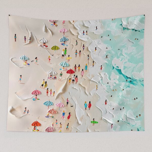 Item preview, Bright beach day – summer, colorful parasols and turquoise sea designed and sold by Artdavesalzburg.