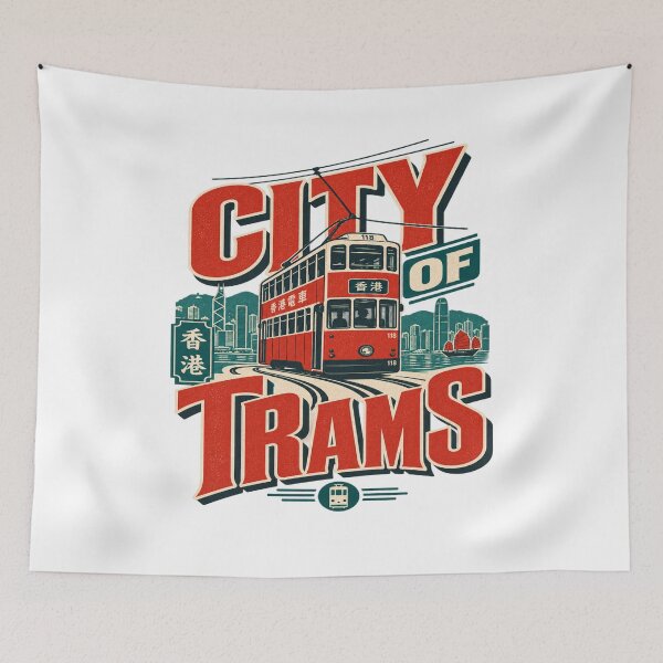 Item preview, Hong Kong City of Trams – Ding Ding Tram Vintage Typography designed and sold by Globalcitytees.