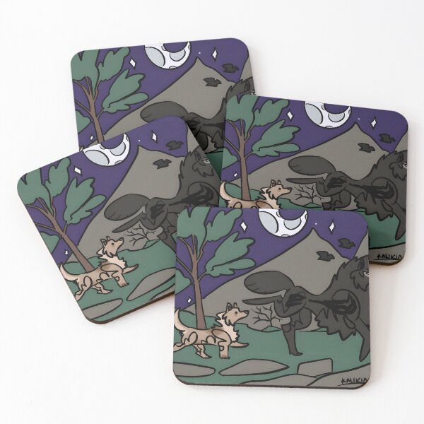 Item preview, Wolf and Pup Nighttime Adventure Illustration designed and sold by fibiiistd.