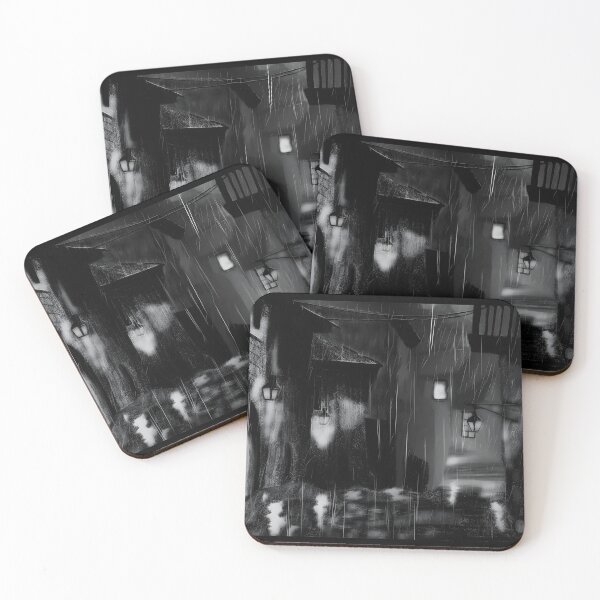 Item preview, Moody Black and White Rainy Night Street Scene designed and sold by fibiiistd.